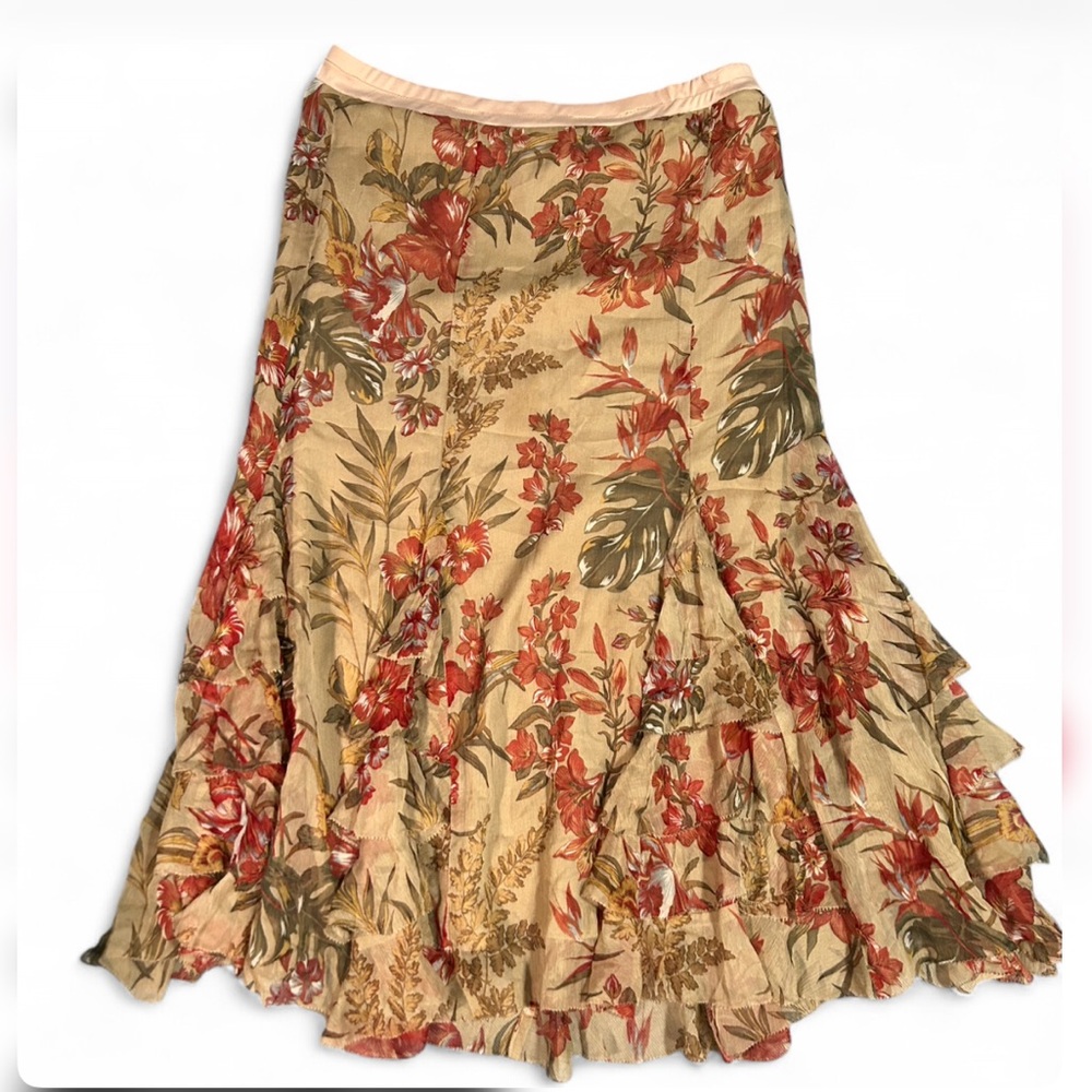 Vintage 1990s Midi Floral Flutter Skirt